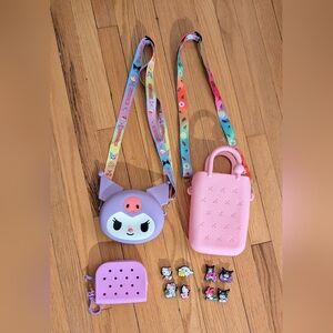 Kuromi Hello Kitty Crossbody Bag Set - Purple and Pink With "Croc" Charms